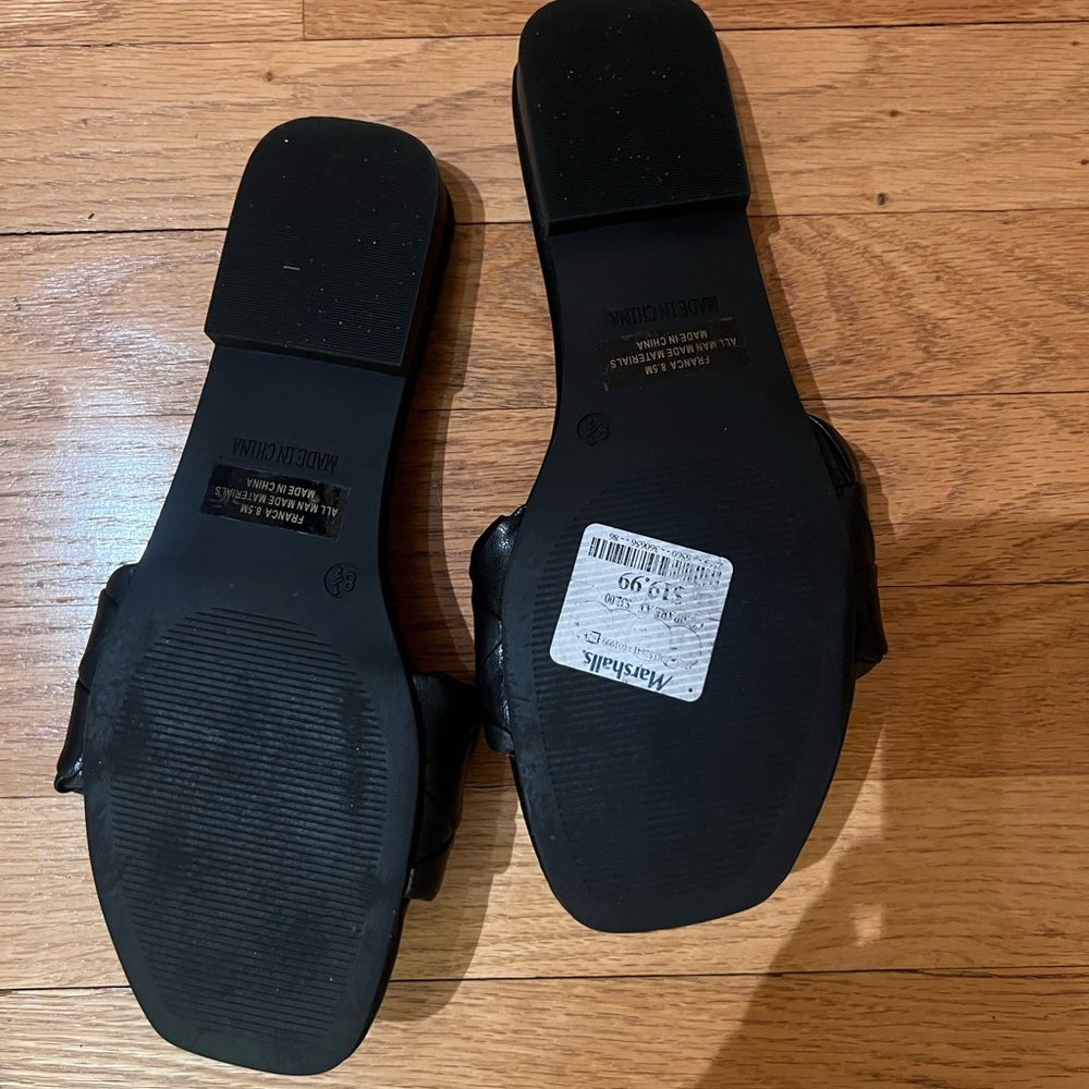 Black Woven Leather Slide Sandals - Picture 3 of 4